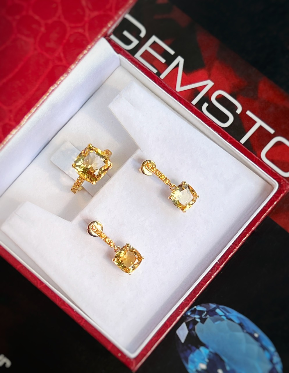 BỘ BẠC 92.5 XI VÀNG ĐÁ CITRINE TỰ NHIÊN