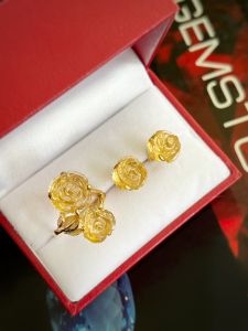 BỘ BẠC 92.5 HOA HỒNG ĐÁ CITRINE TỰ NHIÊN