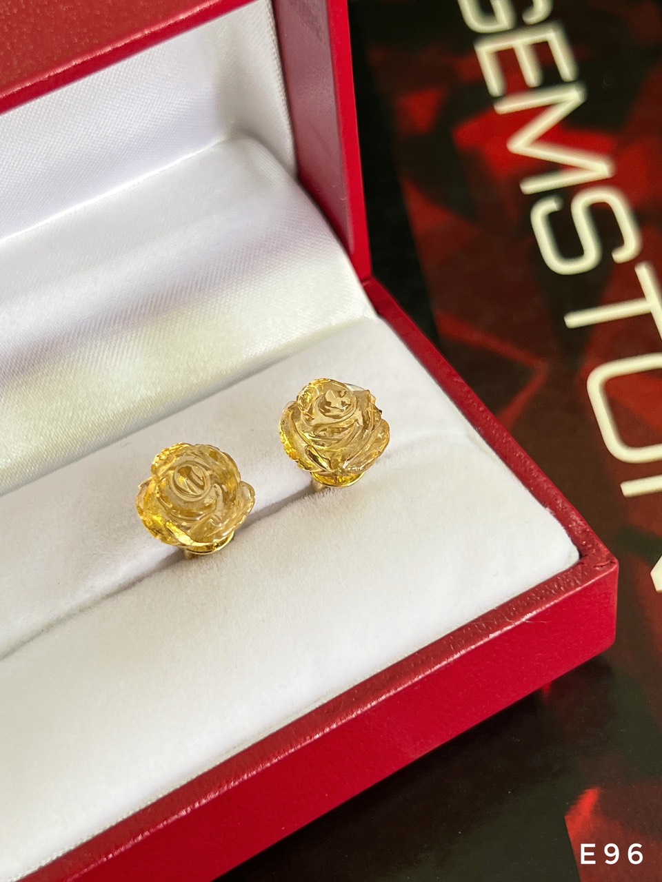 KHUYÊN TAI BẠC XI HOA HỒNG ĐÁ CITRINE TỰ NHIÊN