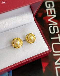 KHUYÊN TAI BẠC XI NGỌC TRAI AKOYA KẾT SAPPHIRE VÀNG TỰ NHIÊN