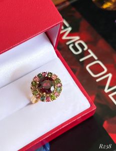 NHẪN BẠC 92.5 XI VÀNG FULL ĐÁ TOURMALINE TỰ NHIÊN