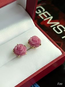 KHUYÊN TAI BẠC XI HOA HỒNG ĐÁ RUBY TỰ NHIÊN