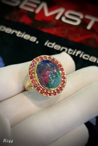 NHẪN BẠC 92.5 XI VÀNG OPAL KẾT SAPPHIRE TỰ NHIÊN