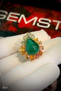 NHẪN BẠC 92.5 XI VÀNG EMERALD-NGỌC LỤC BẢO KẾT SAPPHIRE TỰ NHIÊN
