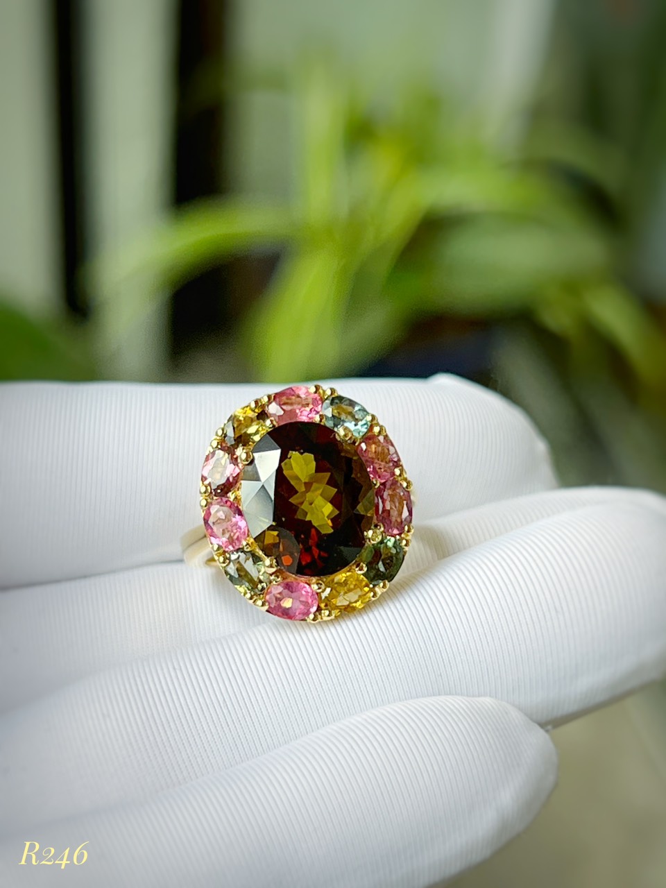 NHẪN BẠC 92.5 XI VÀNG FULL ĐÁ TOURMALINE TỰ NHIÊN