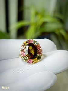 NHẪN BẠC 92.5 XI VÀNG FULL ĐÁ TOURMALINE TỰ NHIÊN