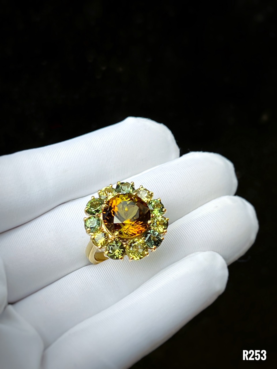 NHẪN BẠC 92.5 XI VÀNG  FULL ĐÁ TOURMALINE TỰ NHIÊN