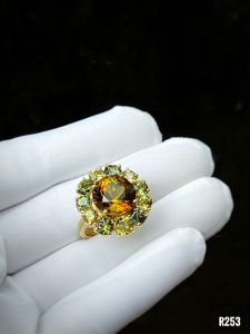 NHẪN BẠC 92.5 XI VÀNG  FULL ĐÁ TOURMALINE TỰ NHIÊN