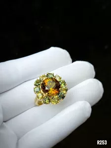 NHẪN BẠC 92.5 XI VÀNG  FULL ĐÁ TOURMALINE TỰ NHIÊN