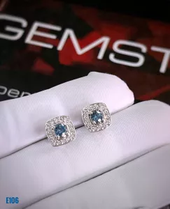 KHUYÊN TAI  BẠC XI  ĐÁ SAPPHIRE TỰ NHIÊN KẾT MOISSANITE