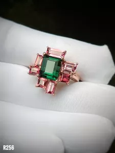 NHẪN BẠC 92.5 XI VÀNG FULL ĐÁ TOURMALINE TỰ NHIÊN