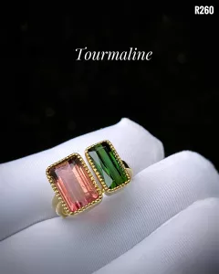 NHẪN BẠC 92.5 XI VÀNG ĐÁ TOURMALINE TỰ NHIÊN