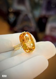 NHẪN BẠC 92.5 XI VÀNG CITRINE  - THẠCH ANH VÀNG TỰ NHIÊN
