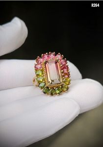 NHẪN BẠC 92.5 XI VÀNG FULL ĐÁ TOURMALINE TỰ NHIÊN