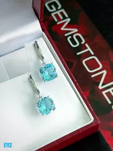 KHUYÊN TAI BẠC XI ĐÁ BLUE TOPAZ TỰ NHIÊN