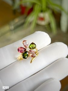 NHẪN BẠC 92.5 XI VÀNG  ĐÁ TOURMALINE TỰ NHIÊN