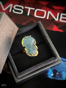 NHẪN BẠC 92.5 XI VÀNG TỲ HƯU ĐÁ AQUAMARINE TỰ NHIÊN