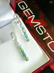 KHUYÊN TAI BẠC XI ĐÁ TOPAZ + THỦY TINH NÚI LỬA TỰ NHIÊN