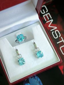 BỘ BẠC 92.5 ĐÁ BLUE TOPAZ TỰ NHIÊN