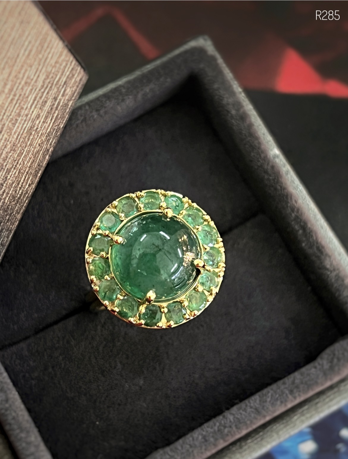 NHÃN BẠC 92.5 XI VÀNG  FULL ĐÁ EMERALD TỰ NHIÊN