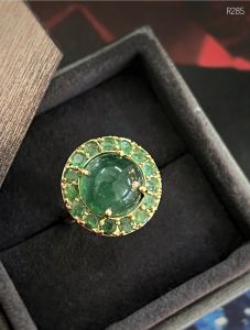 NHÃN BẠC 92.5 XI VÀNG  FULL ĐÁ EMERALD TỰ NHIÊN