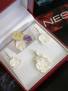 BỘ TRANG SỨC BẠC 92.5 ĐÁ THẠCH ANH TỰ NHIÊN