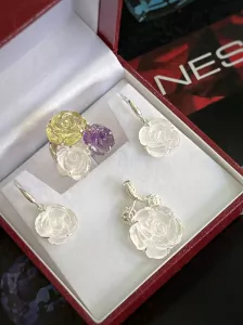 BỘ TRANG SỨC BẠC 92.5 ĐÁ THẠCH ANH TỰ NHIÊN