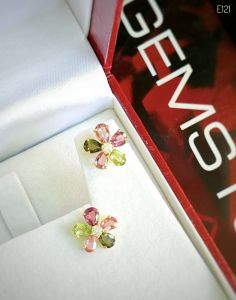 KHUYÊN TAI  BẠC XI  BẠC XI ĐÁ  TOURMALINE TỰ NHIÊN