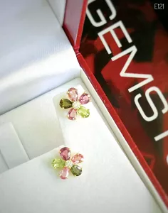 KHUYÊN TAI  BẠC XI  BẠC XI ĐÁ  TOURMALINE TỰ NHIÊN