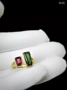 NHẪN BẠC 92.5 XI VÀNG  ĐÁ TOURMALINE TỰ NHIÊN