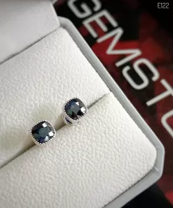 KHUYÊN TAI  BẠC XI  ĐÁ SAPPHIRE TỰ NHIÊN
