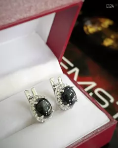 KHUYÊN TAI  BẠC XI  ĐÁ SAPPHIRE TỰ NHIÊN