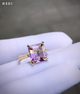NHẪN BẠC 92.5 XI VÀNG  ĐÁ AMETRINE TỰ NHIÊN