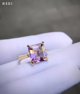 NHẪN BẠC 92.5 XI VÀNG  ĐÁ AMETRINE TỰ NHIÊN