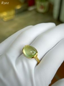 NHẪN BẠC 92.5 XI VÀNG ĐÁ PREHNITE TỰ NHIÊN