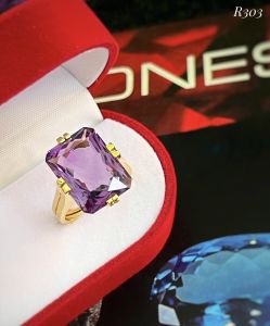 NHẪN BẠC 92.5 XI VÀNG ĐÁ AMETHYST - THẠCH ANH TÍM TỰ NHIÊN