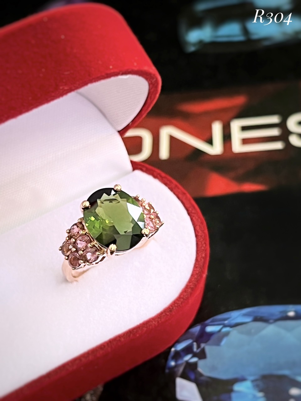 NHẪN BẠC 92.5 XI VÀNG  FULL ĐÁ TOURMALINE TỰ NHIÊN