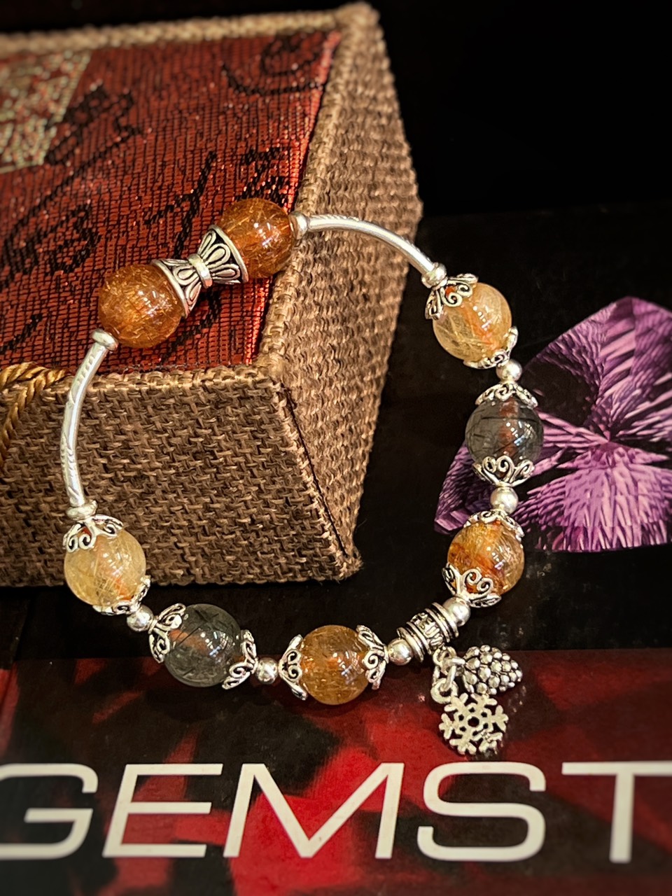 VÒNG TAY CHARM BẠC 92.5 THẠCH ANH TÓC TỰ NHIÊN
