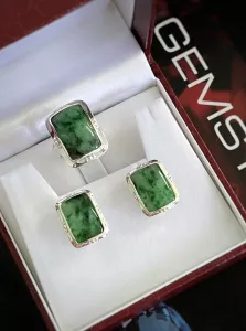 BỘ NHẪN + KHUYÊN TAI BẠC 92.5 NGỌC JADEITE TỰ NHIÊN