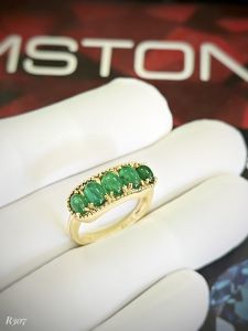 NHẪN BẠC 92.5 XI VÀNG  ĐÁ EMERALD - NGỌC LỤC BẢO TỰ NHIÊN
