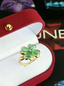 NHẪN BẠC 92.5 XI VÀNG  ĐÁ EMERALD - NGỌC LỤC BẢO TỰ NHIÊN