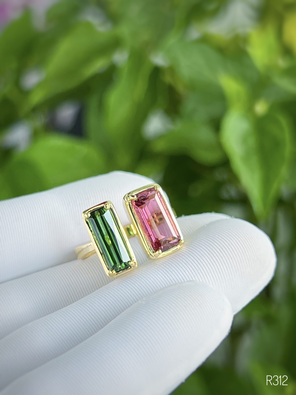 NHẪN BẠC 92.5 XI VÀNG ĐÁ TOURMALINE TỰ NHIÊN