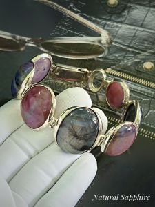 LẮC TAY BẠC 92.5 RUBY SAPPHIRE TỰ NHIÊN