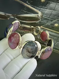 LẮC TAY BẠC 92.5 RUBY SAPPHIRE TỰ NHIÊN