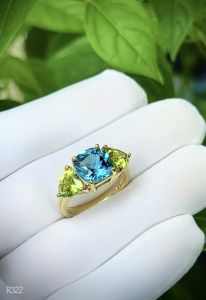 NHẪN BẠC 92.5 XI VÀNG  ĐÁ SWISS TOPAZ + PERIDOT TỰ NHIÊN