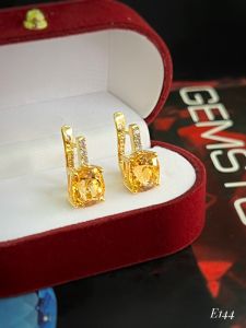 KHUYÊN TAI BẠC XI ĐÁ CITRINE - THẠCH ANH VÀNG TỰ NHIÊN