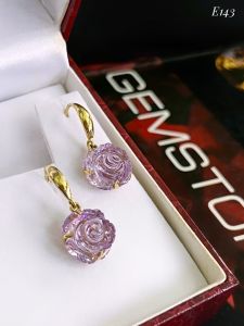 KHUYÊN TAI BẠC XI HOA HỒNG ĐÁ AMETHYST TỰ NHIÊN