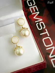 KHUYÊN TAI BẠC XI NGỌC TRAI SOUTH SEA + SAPPHIRE TỰ NHIÊN