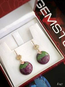 KHUYÊN TAI BẠC XI ĐÁ RUBY ZOISITE TỰ NHIÊN