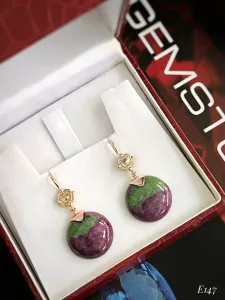 KHUYÊN TAI BẠC XI ĐÁ RUBY ZOISITE TỰ NHIÊN